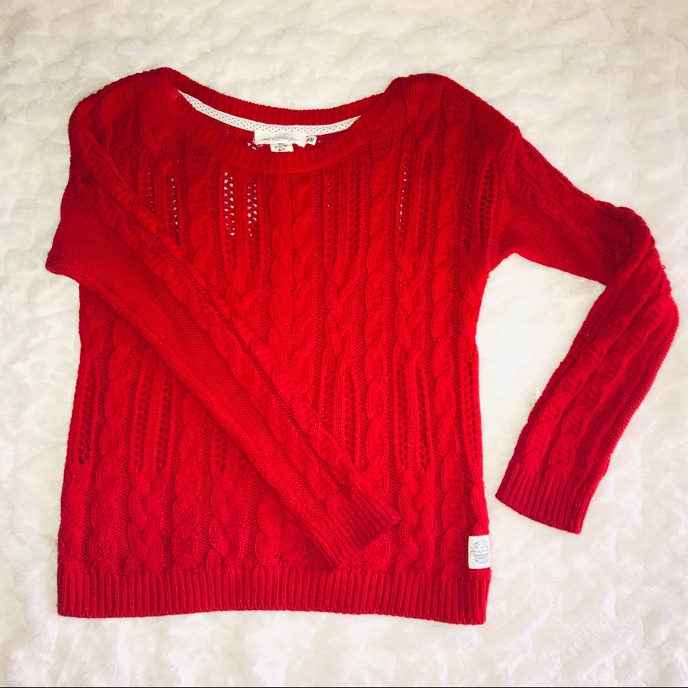 H&M L.O.G.G. Cable Knit Sweater Red